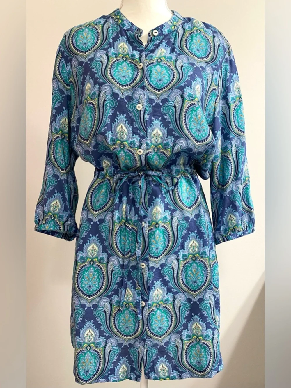 Tommy Hilfiger Womens XL Blue Paisley LongSleeve Utility Button-Front Mini Dress - Picture 14 of 14